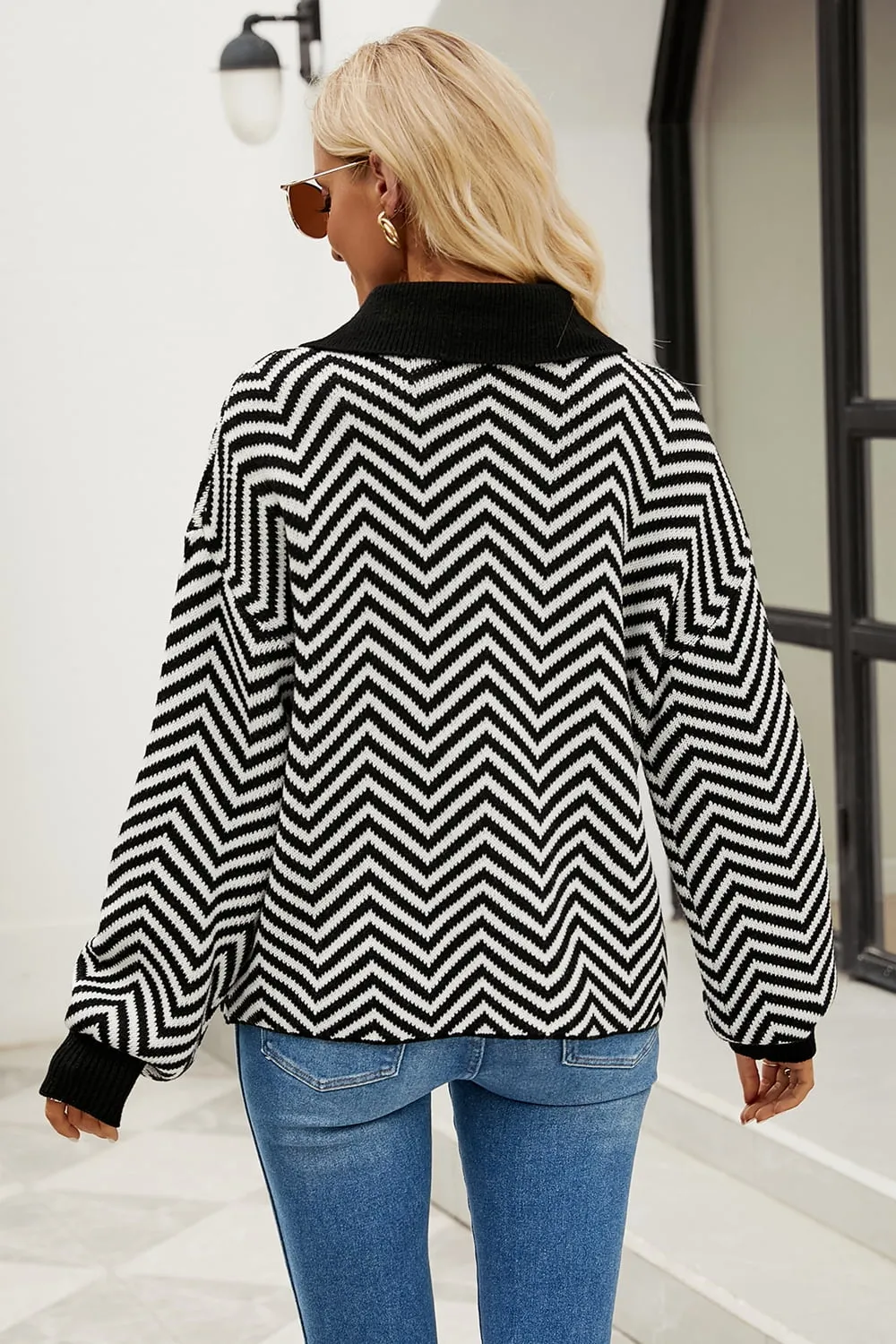 Striped Collared Neck Buttoned Pullover Sweater sold by Goodnight Macaroon product image thumbnail 5
