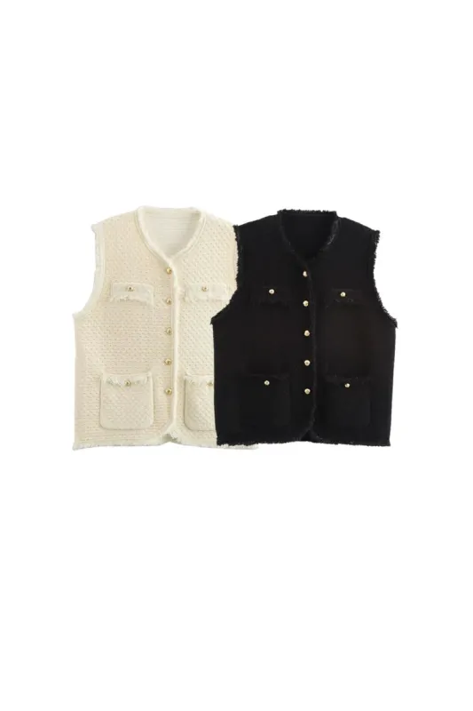 'Amelia' Sleeveless Knitted Vest (2 color) made by Goodnight Macaroon