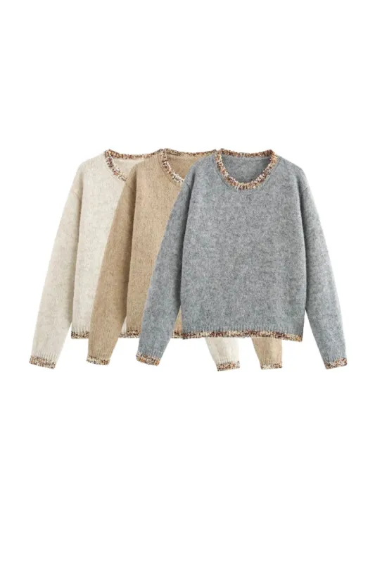 ' Georgia'Long Sleeve Lace-Trimmed Round Neck Knit （3 color) sold by Goodnight Macaroon