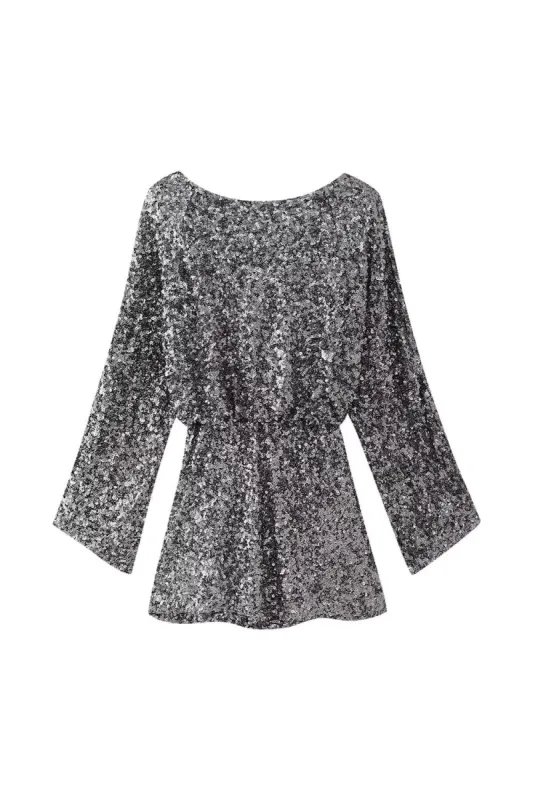 'Laura' Backless Sequin Long-Sleeve Mini Dress sold by Goodnight Macaroon