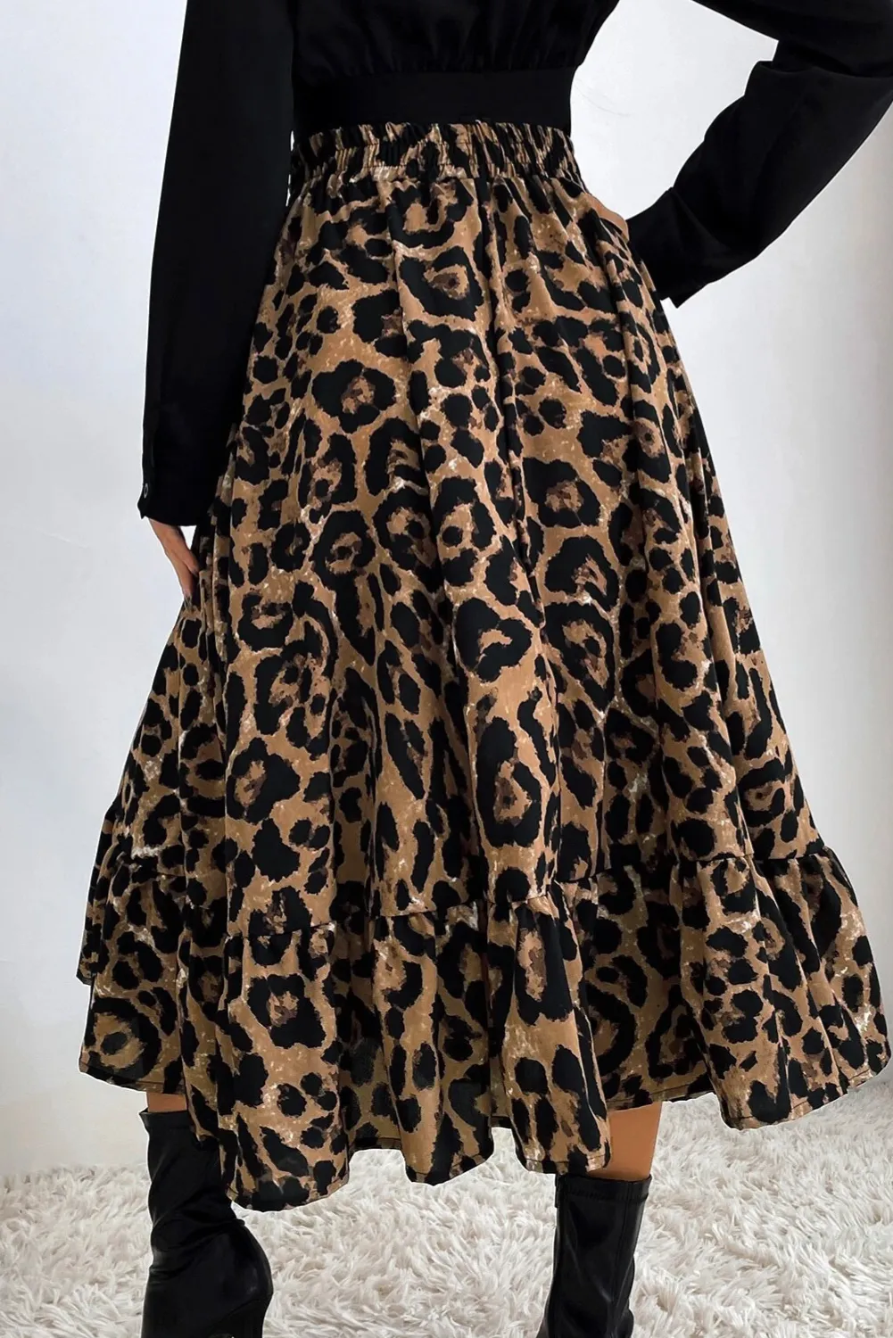 'Jenna' Leopard Print Ruffle Midi Skirt (2 Colors) sold by Goodnight Macaroon product image thumbnail 4