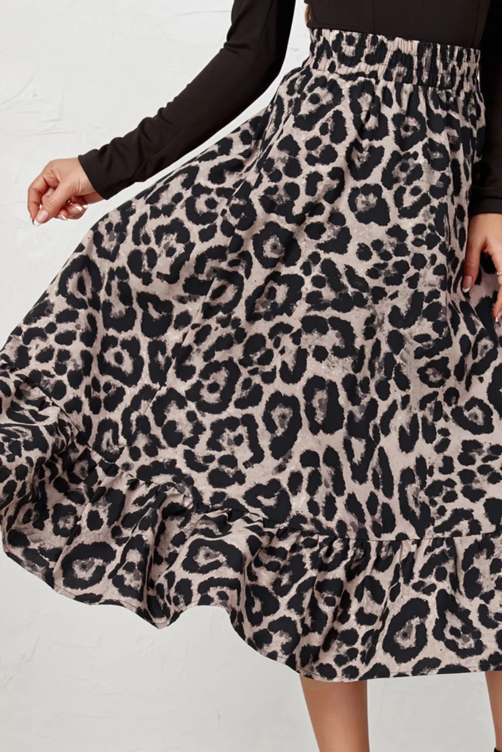 'Jenna' Leopard Print Ruffle Midi Skirt (2 Colors) sold by Goodnight Macaroon product image thumbnail 3