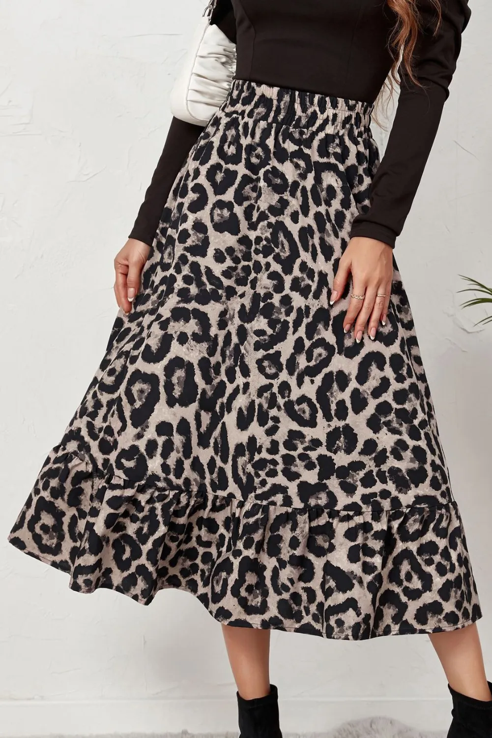 'Jenna' Leopard Print Ruffle Midi Skirt (2 Colors) sold by Goodnight Macaroon