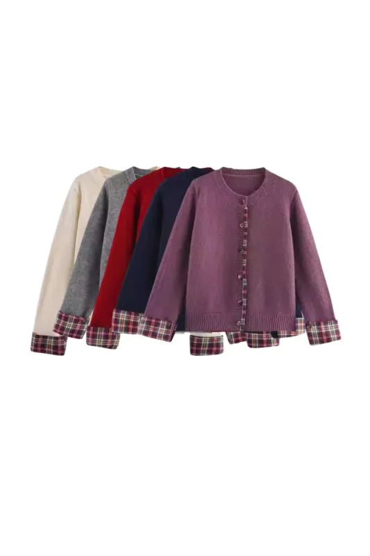 ‘Annabelle ’ Round-Neck Patchwork Knit Cardigan（5 color） sold by Goodnight Macaroon