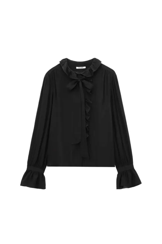 'Lauren' Ruffle Stand Collar Women's Shirt made by Goodnight Macaroon