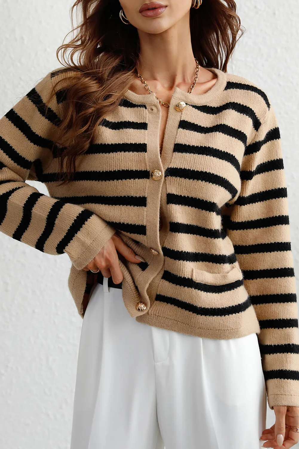 'Hailey' Striped Button Front Cardigan sold by Goodnight Macaroon