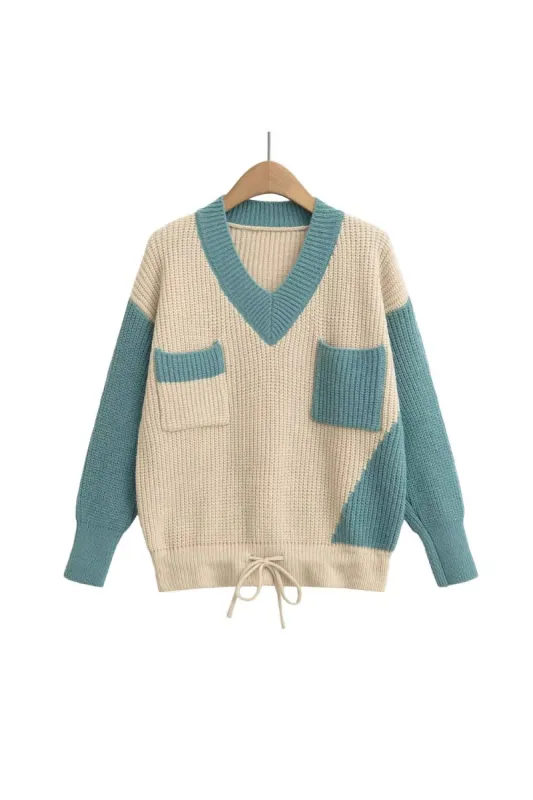 ' Eleanor' Color - Block V - Neck Knit Top sold by Goodnight Macaroon