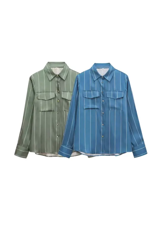 'Chloe' Striped Satin - Like Shirt (2 color) sold by Goodnight Macaroon