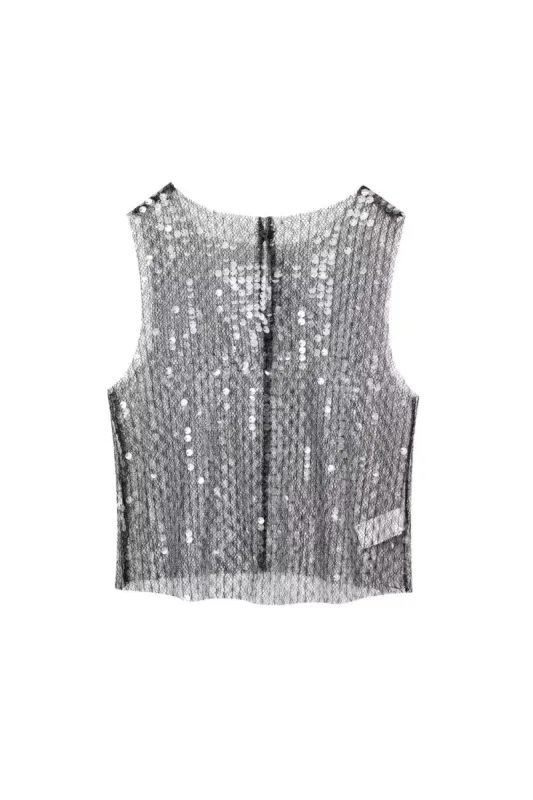'Brooklyn' Sleeveless Sequin Straight Vest sold by Goodnight Macaroon