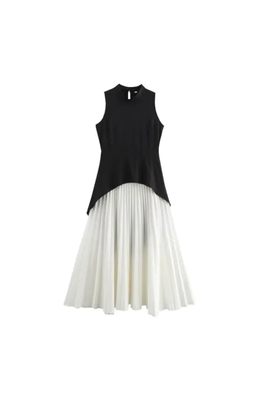 'Lucy' Sleeveless Pleated Color-Blocked Maxi Dress sold by Goodnight Macaroon