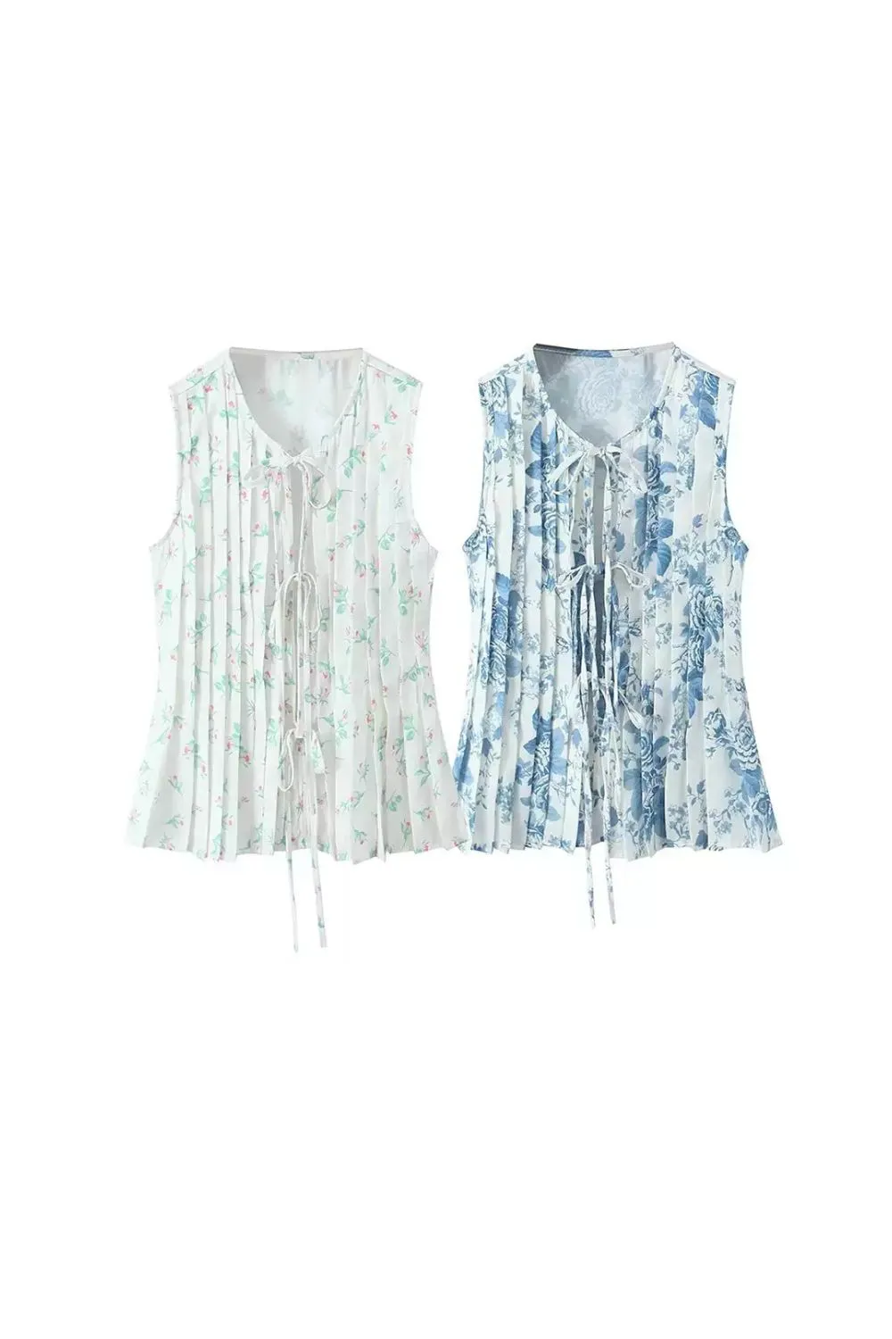 'Ariana' Pleated Printed Belted Vest (2 color) sold by Goodnight Macaroon