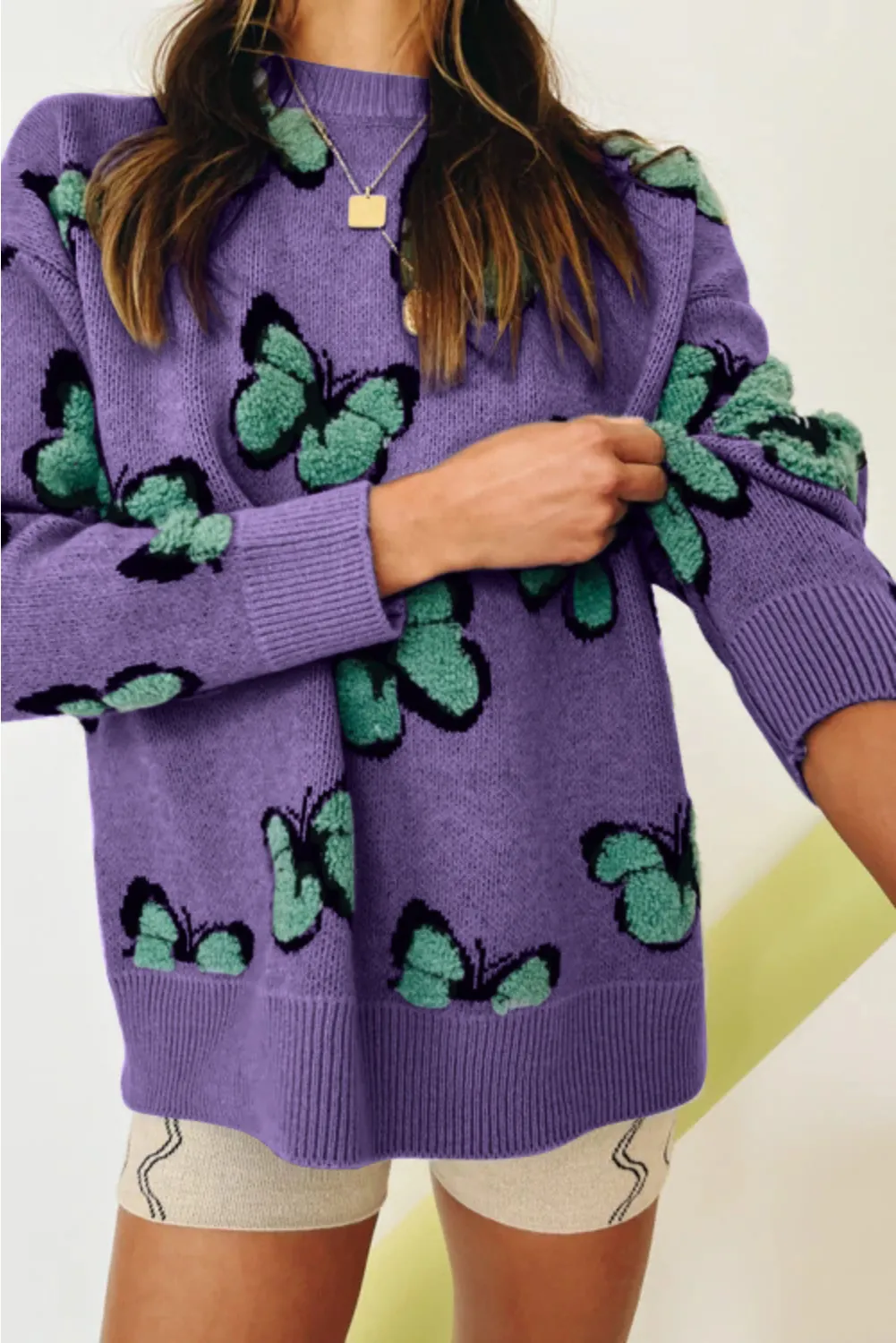 'Abbey' Butterfly Pattern Crewneck Sweater (5 Colors) sold by Goodnight Macaroon product image thumbnail 4