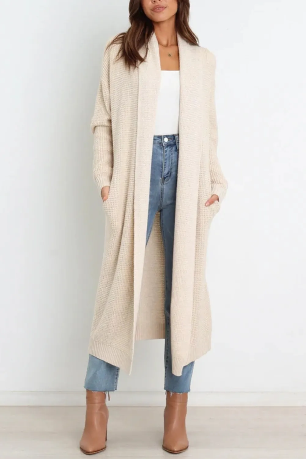 'Akie' Waffle Long Open Cardigan (5 Colors) sold by Goodnight Macaroon product image thumbnail 4