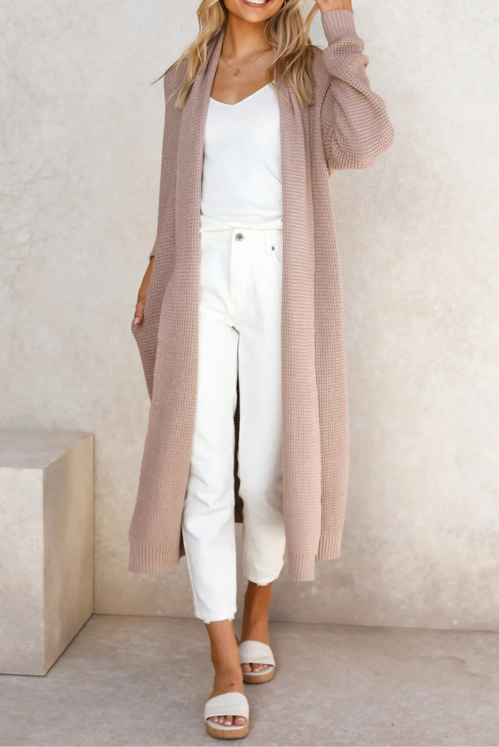 'Akie' Waffle Long Open Cardigan (5 Colors) sold by Goodnight Macaroon product image thumbnail 3