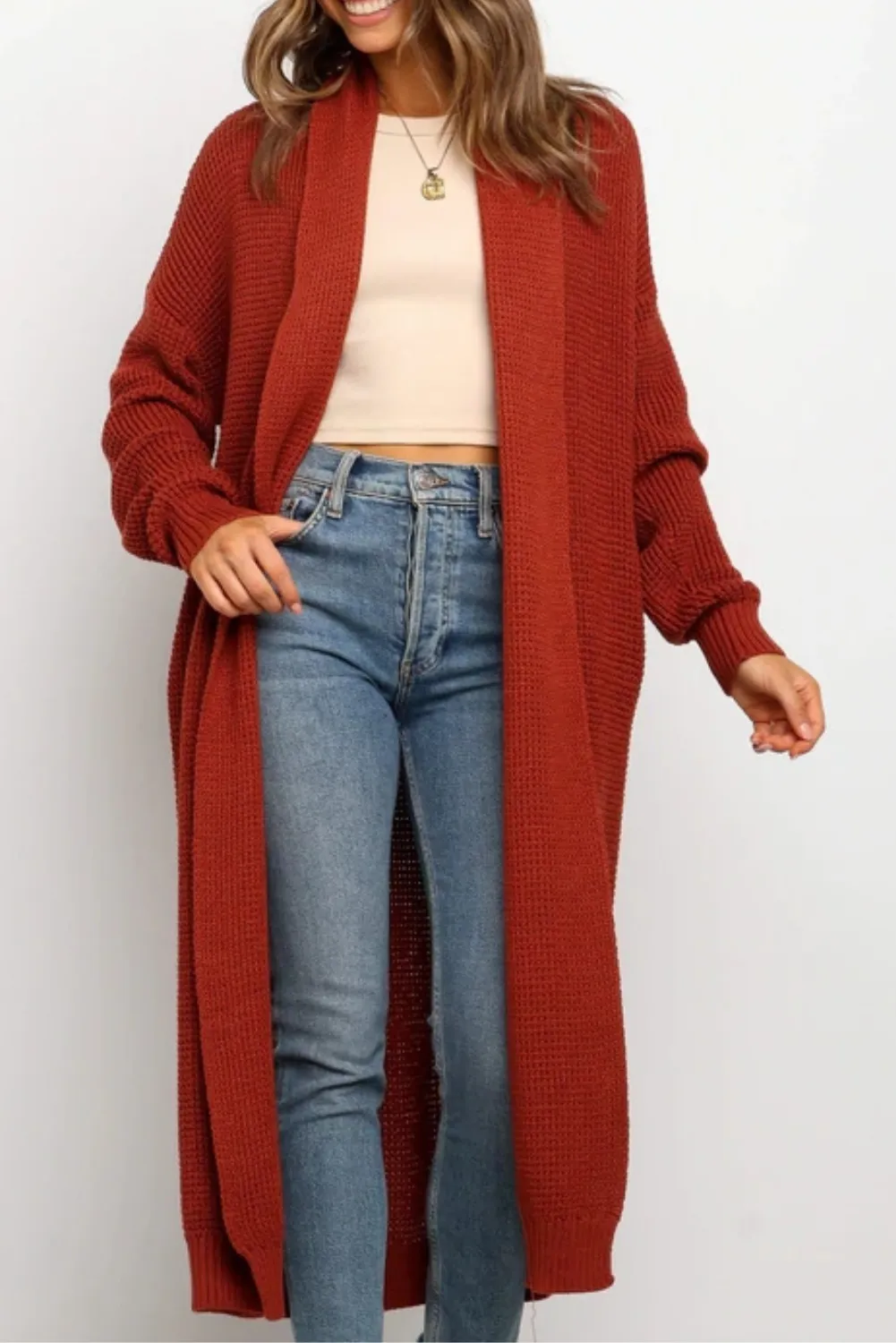 'Akie' Waffle Long Open Cardigan (5 Colors) sold by Goodnight Macaroon
