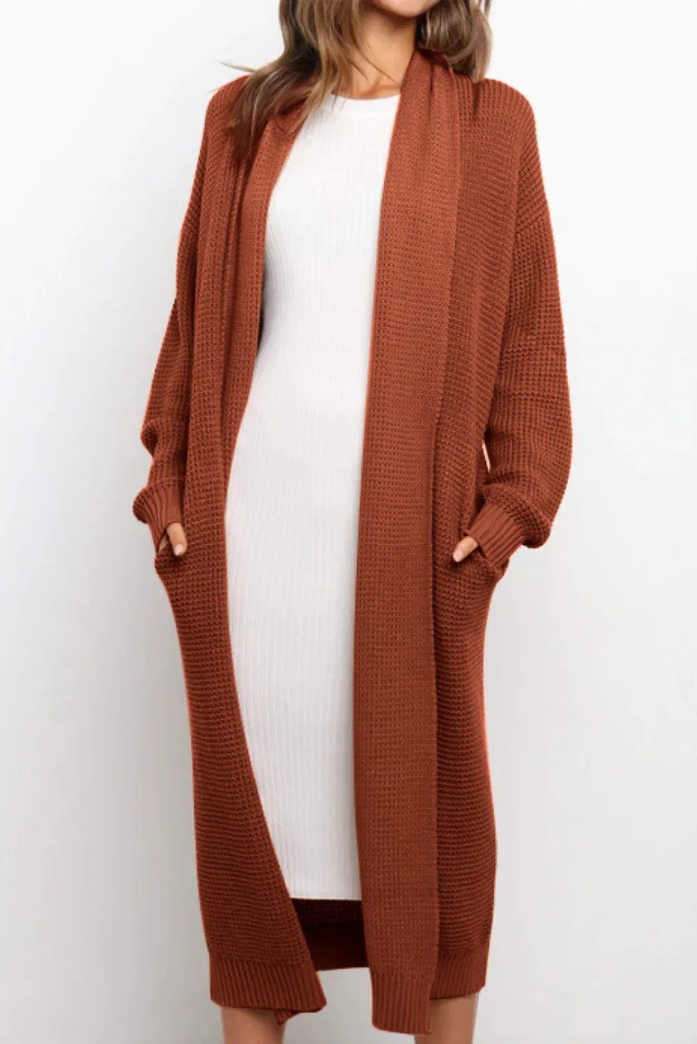 'Akie' Waffle Long Open Cardigan (5 Colors) sold by Goodnight Macaroon product image thumbnail 5