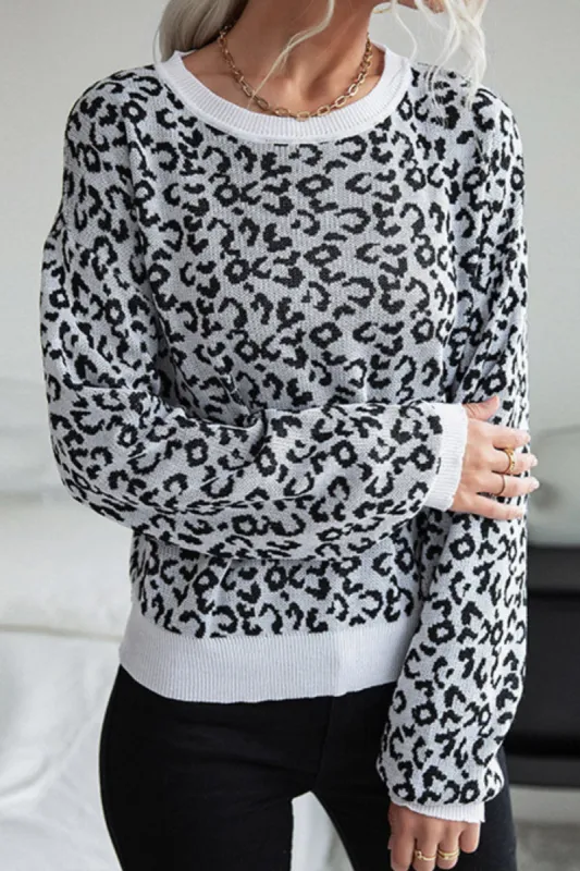 'Ellie' Crewneck Leopard Print Knitted Sweater sold by Goodnight Macaroon