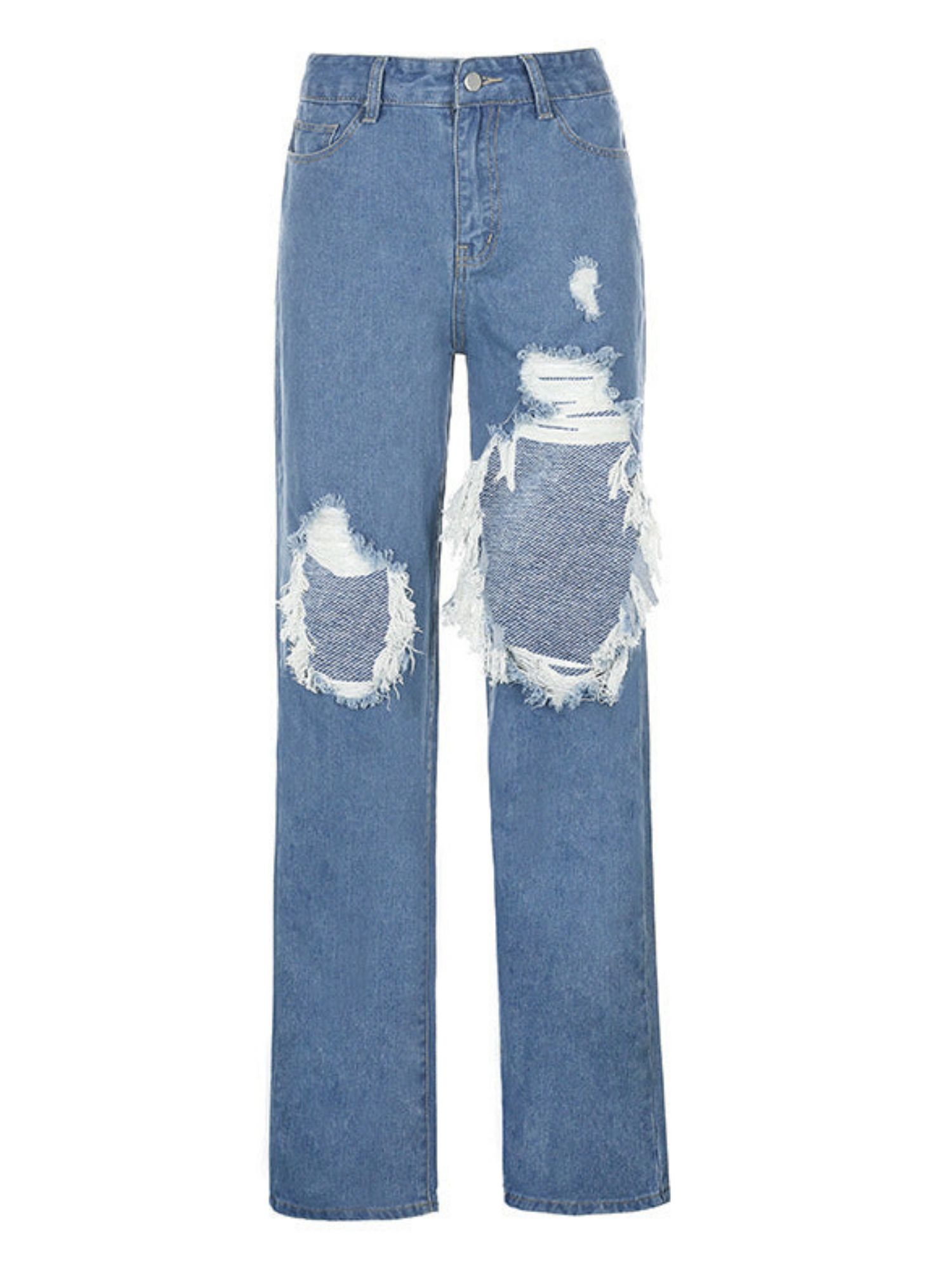 'Kendra' High-waisted Distressed Straight Jeans sold by Goodnight Macaroon
