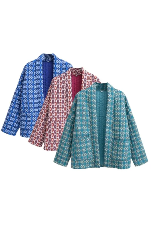 'Elizabeth' Printed Quilted Jacket Open Coat sold by Goodnight Macaroon