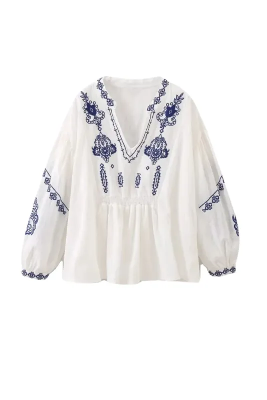 'Emily' V-neck Embroidered Casual Shirt Top sold by Goodnight Macaroon