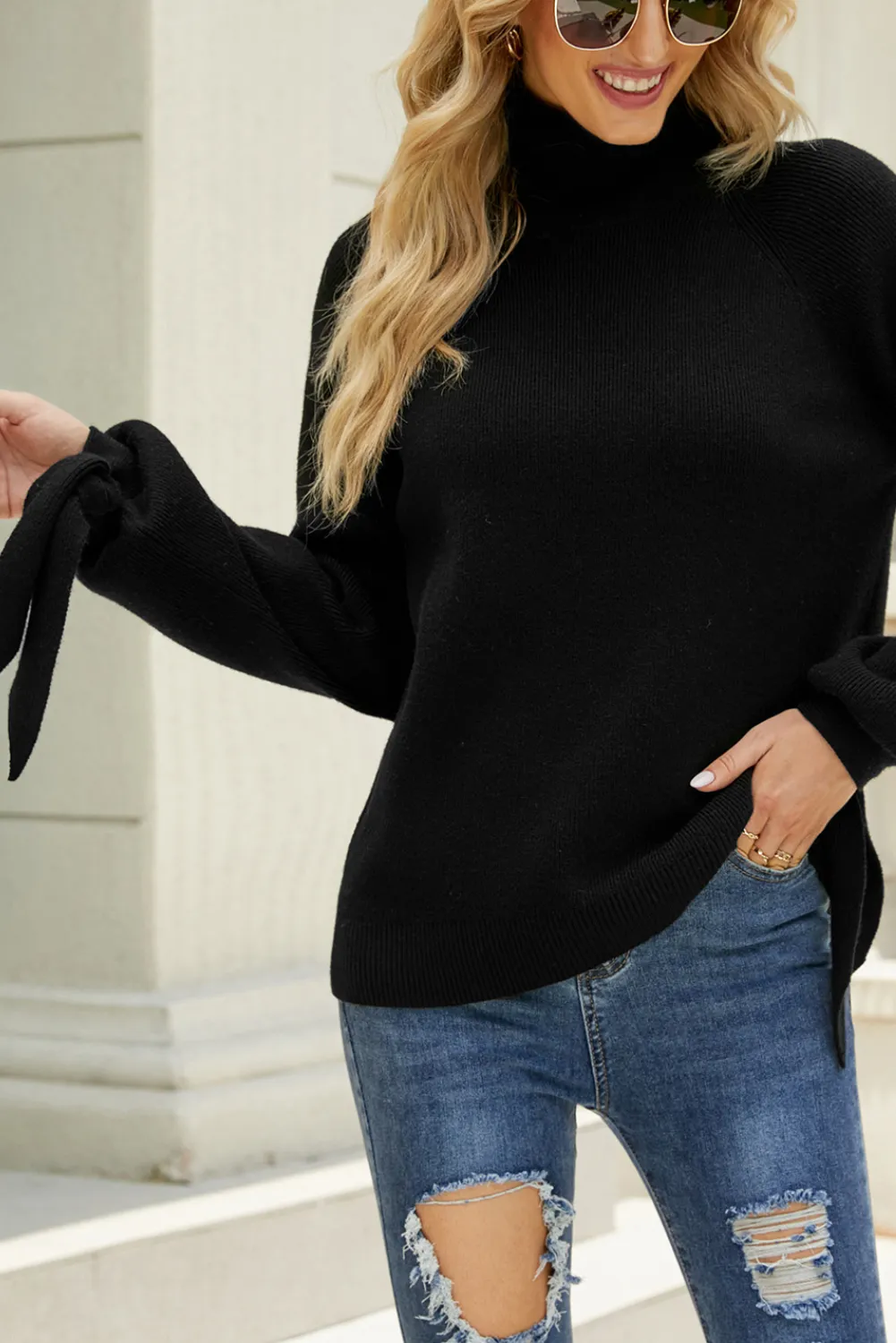 'Gina' Turtleneck Sweater With Tied Sleeve (5 Colors) sold by Goodnight Macaroon product image thumbnail 5