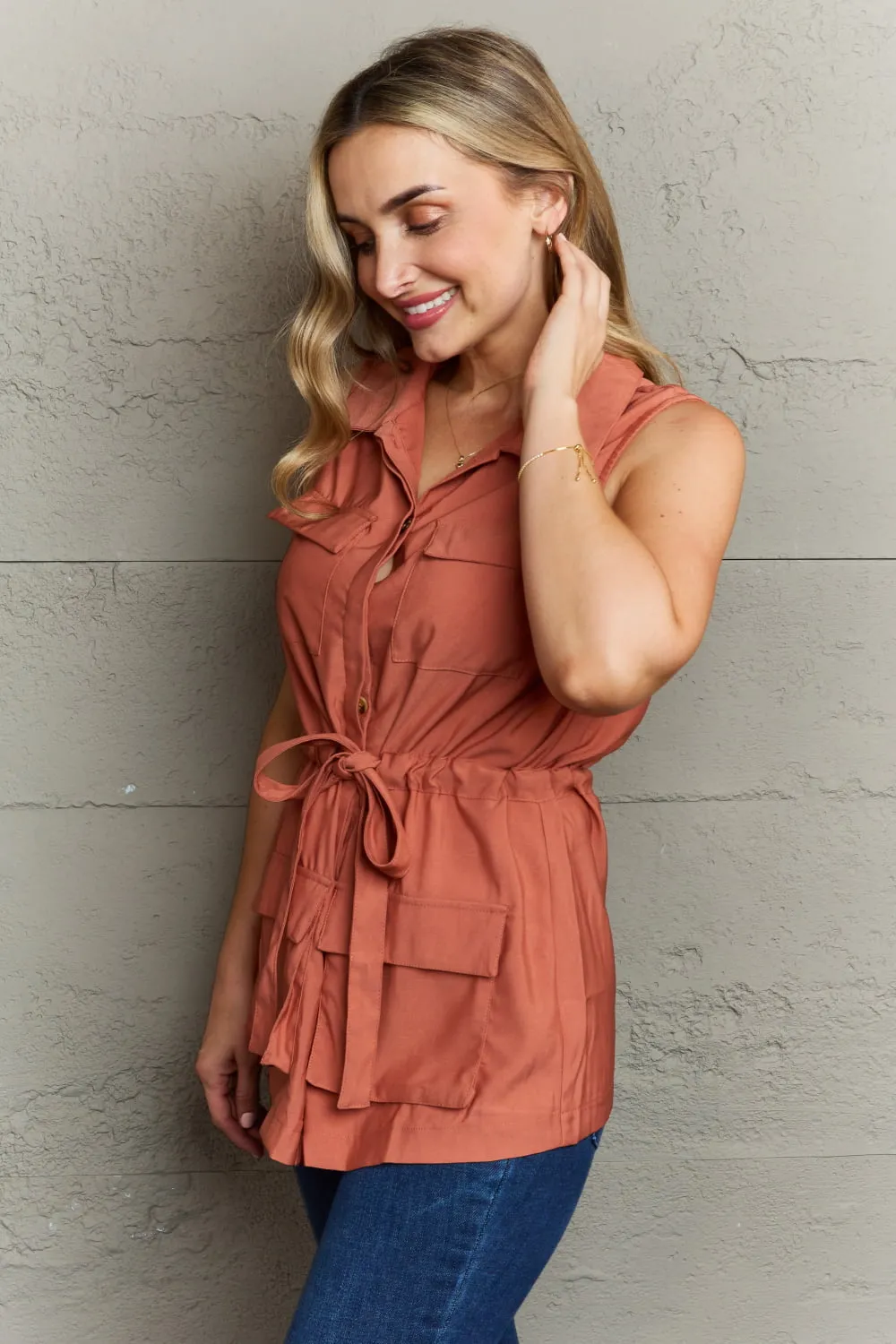 Sleeveless Collared Button Down Top sold by Goodnight Macaroon product image thumbnail 5