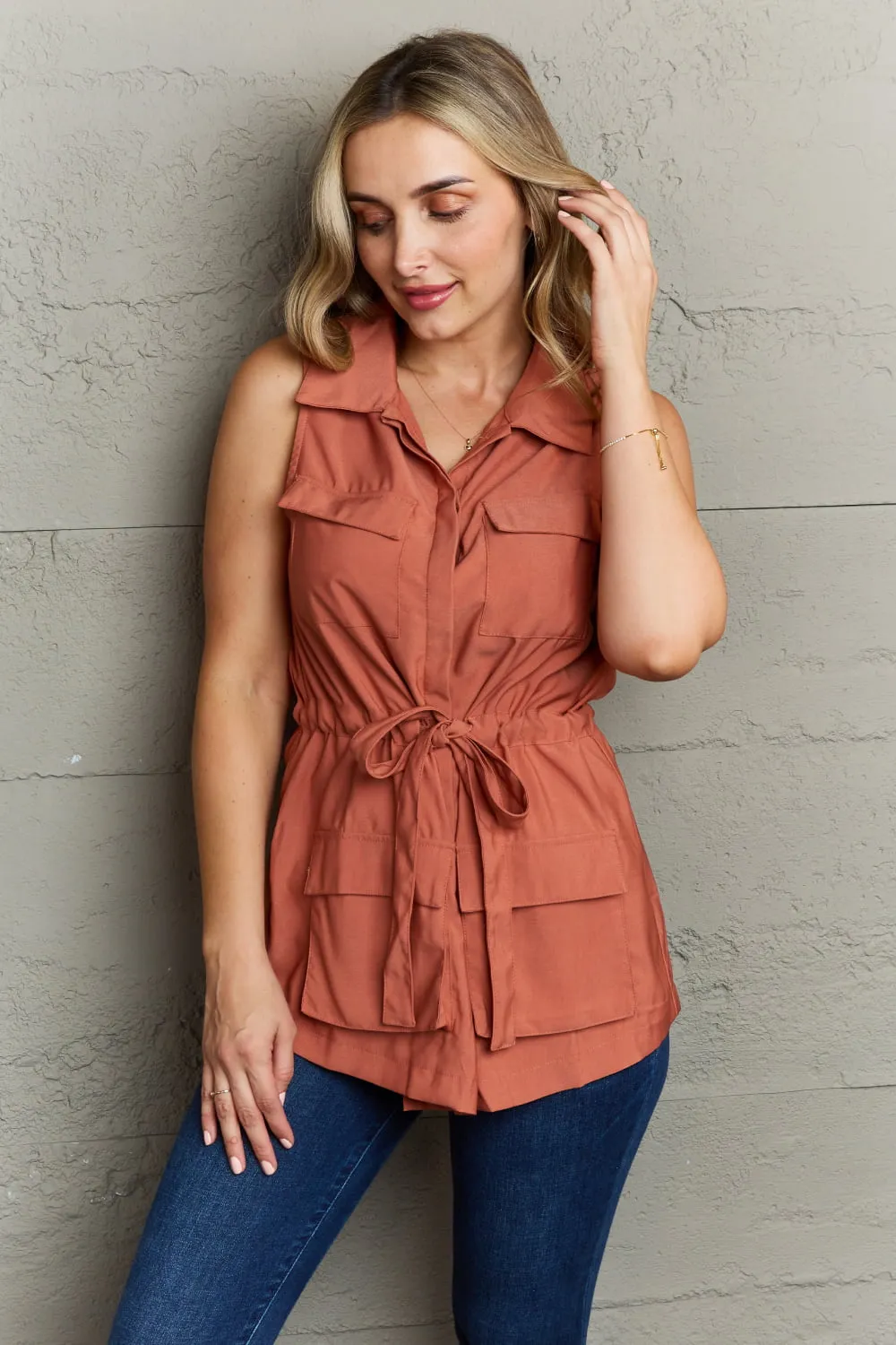 Sleeveless Collared Button Down Top sold by Goodnight Macaroon product image thumbnail 3