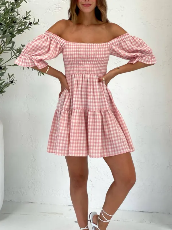'Olga' Gingham Square-neck Mini Dress made by Goodnight Macaroon