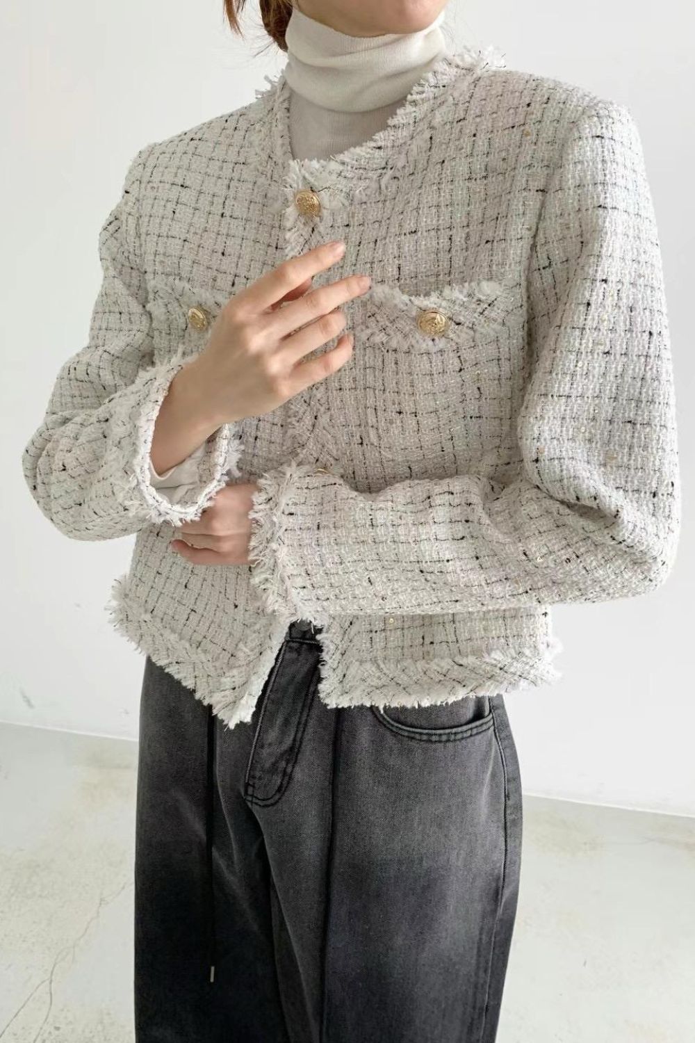 Fringe Tweed Jacket by Marie Marie (2 Colors) sold by Goodnight Macaroon product image thumbnail 2