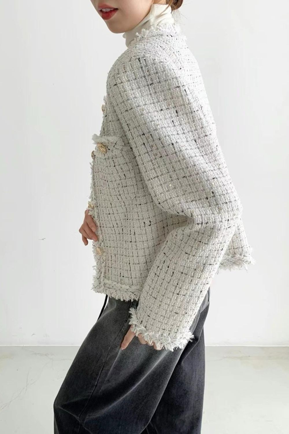 Fringe Tweed Jacket by Marie Marie (2 Colors) sold by Goodnight Macaroon product image thumbnail 3