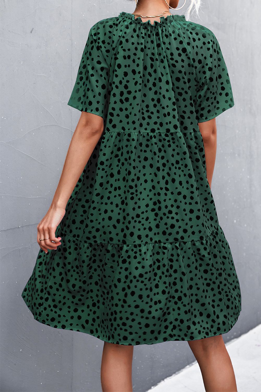 'Aubrielle' Ruffled V-neck Lace-up Dot Dress ( 3 COLORS ) sold by Goodnight Macaroon product image thumbnail 3