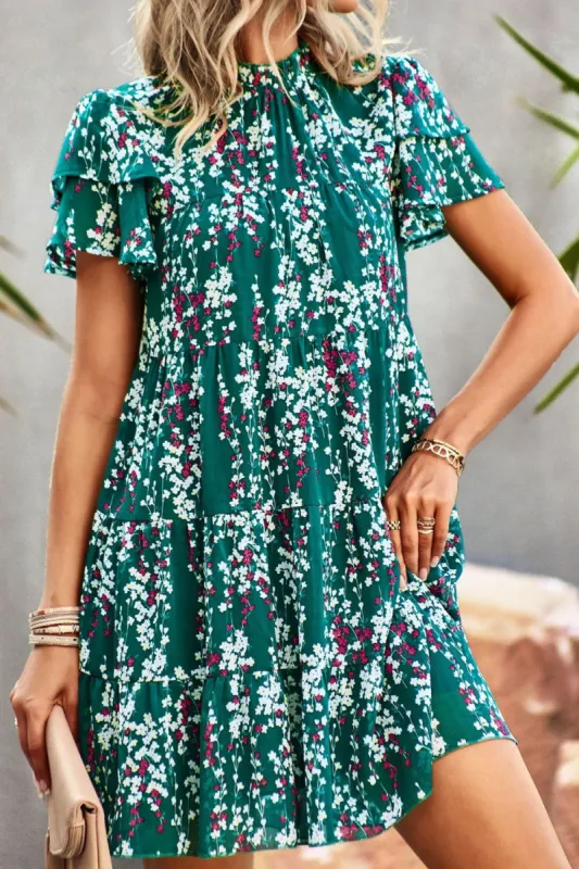 'Florence' Floral Layered Flutter Sleeve Dress sold by Goodnight Macaroon