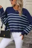 Striped Dropped Shoulder Round Neck Pullover Sweater sold by Goodnight Macaroon