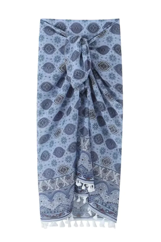 'Neena' Knotted Paisley Tassel Midi Sarong Skirt sold by Goodnight Macaroon