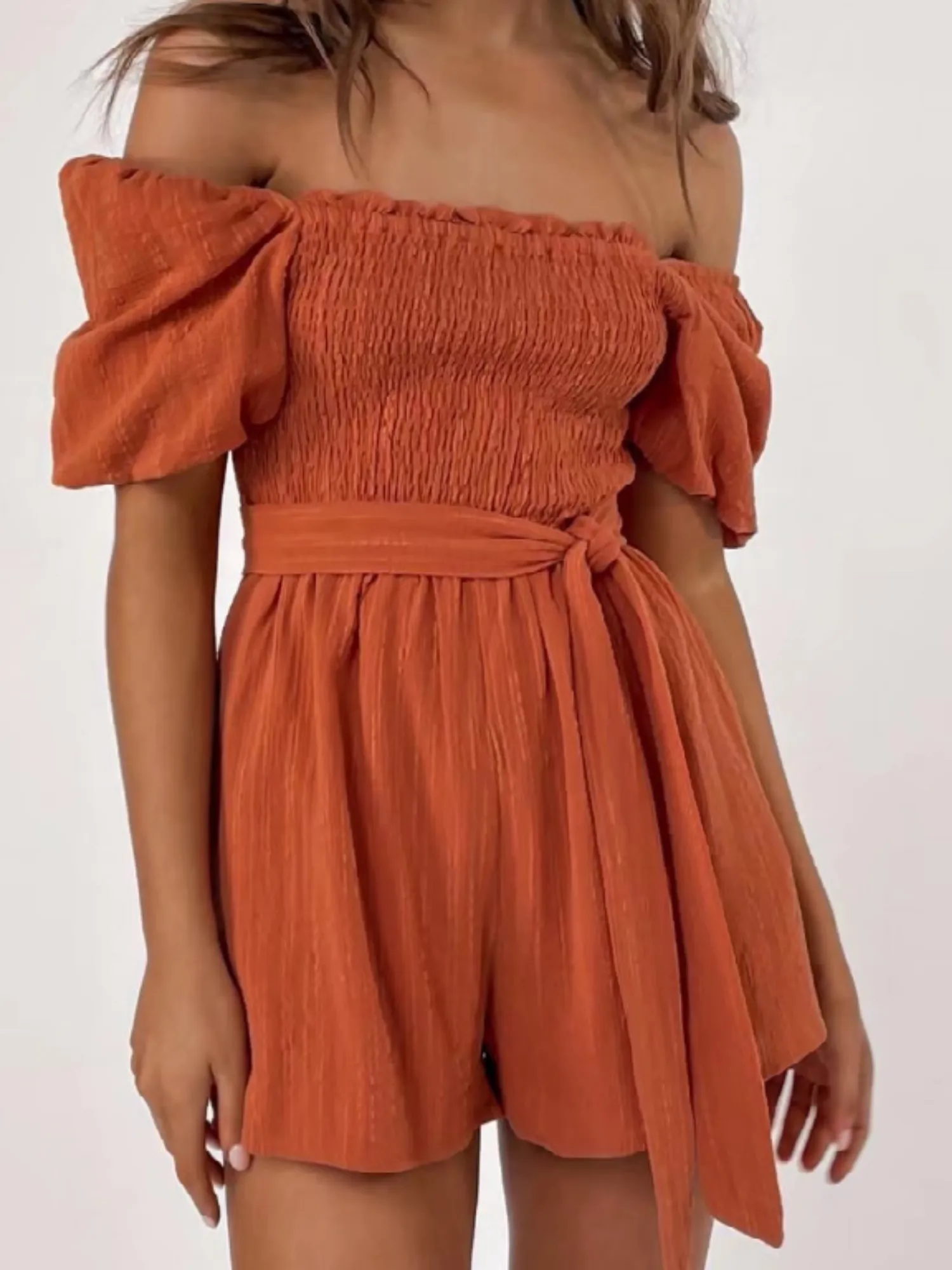 'Millie' Off Shoulder Ruched Romper sold by Goodnight Macaroon product image thumbnail 2