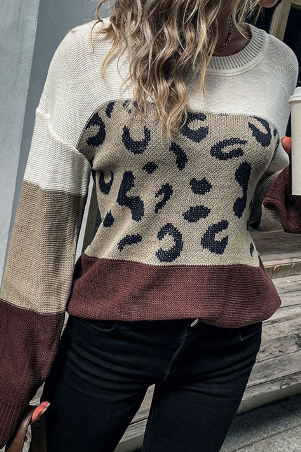 'Sue' Leopard Colorblock Sweater sold by Goodnight Macaroon