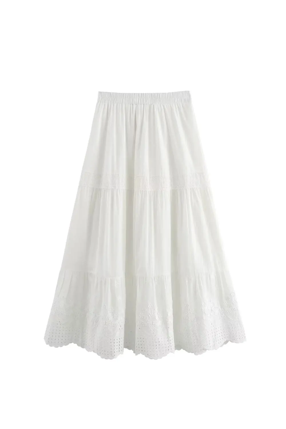 ‘Poppy’ Embroidered White Elastic Waist Midi Skirt sold by Goodnight Macaroon product image thumbnail 2