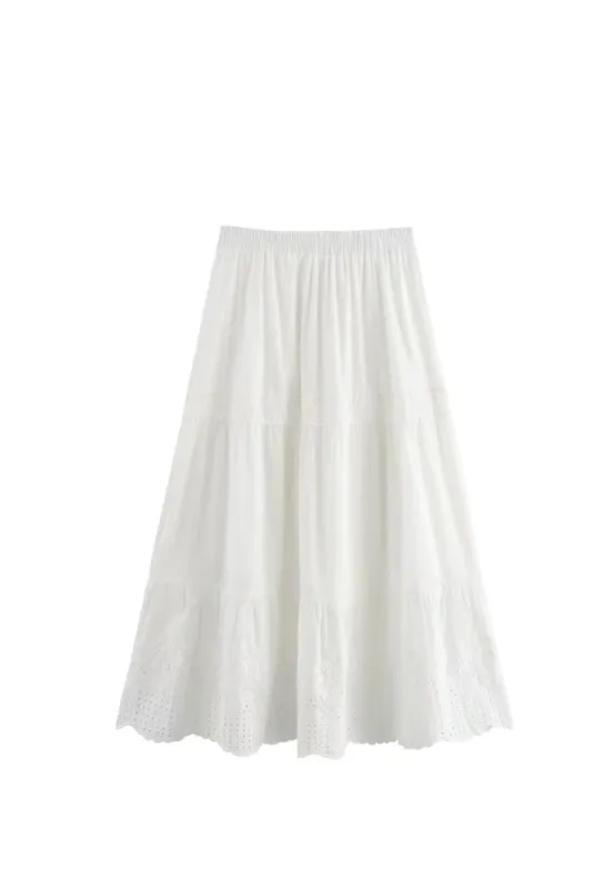 ‘Poppy’ Embroidered White Elastic Waist  Midi Skirt sold by Goodnight Macaroon