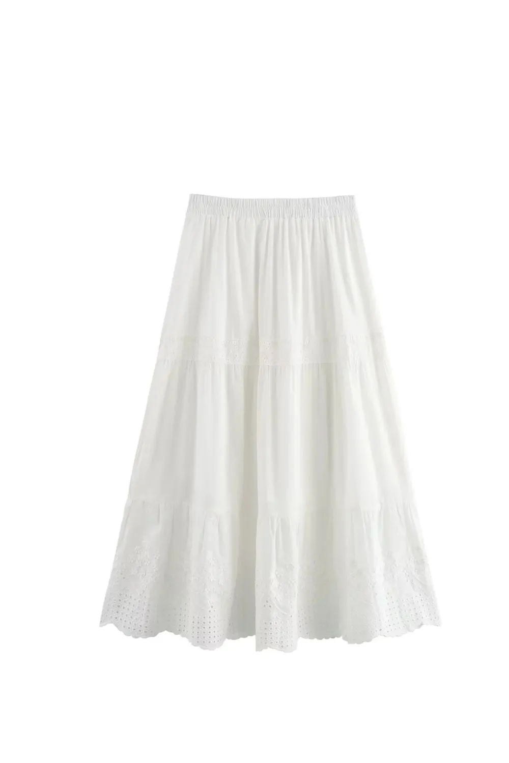 ‘Poppy’ Embroidered White Elastic Waist Midi Skirt sold by Goodnight Macaroon
