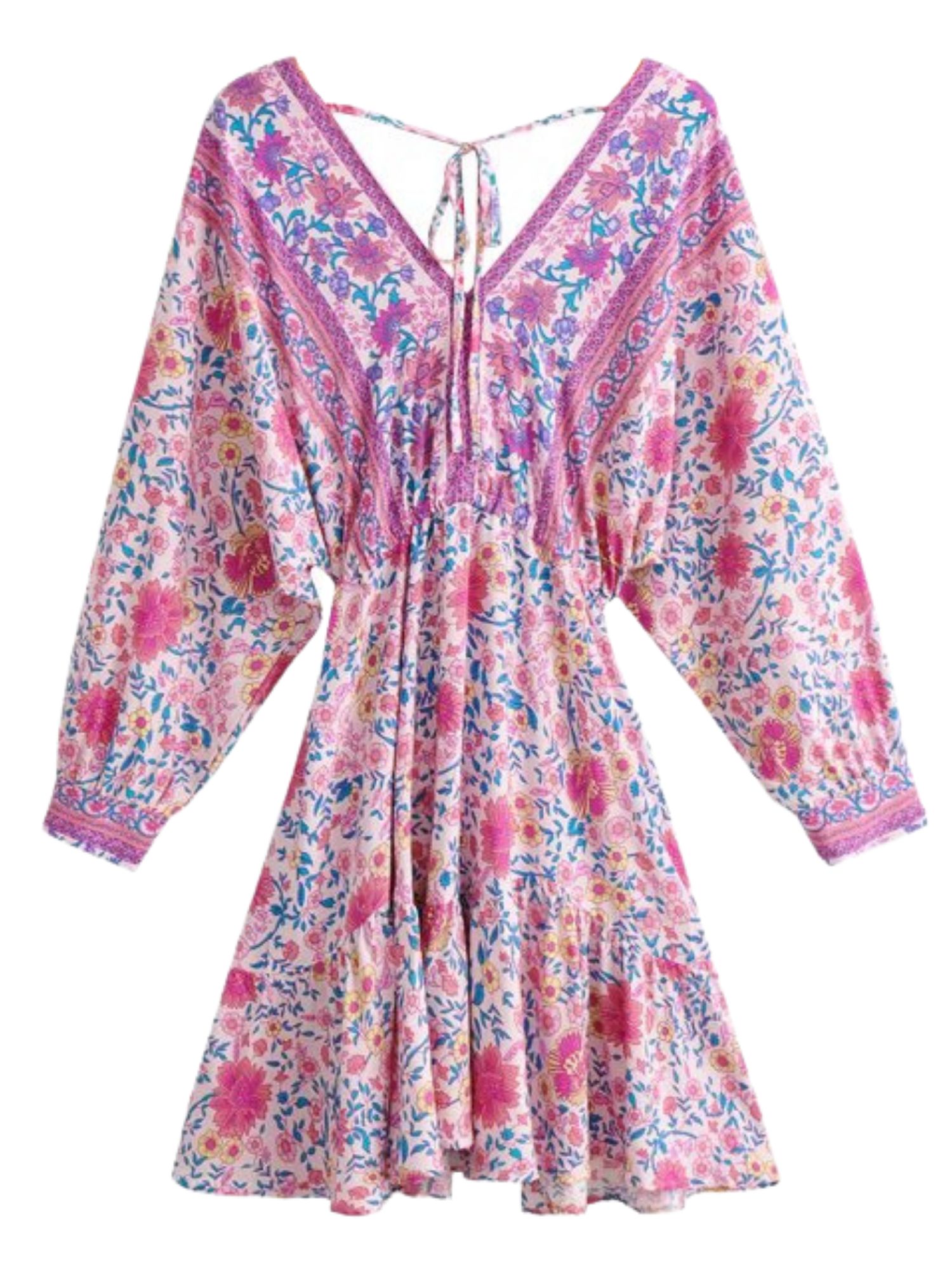'Jenna' V-neck Bohemian Print Pink Tassel Dress sold by Goodnight Macaroon product image thumbnail 4