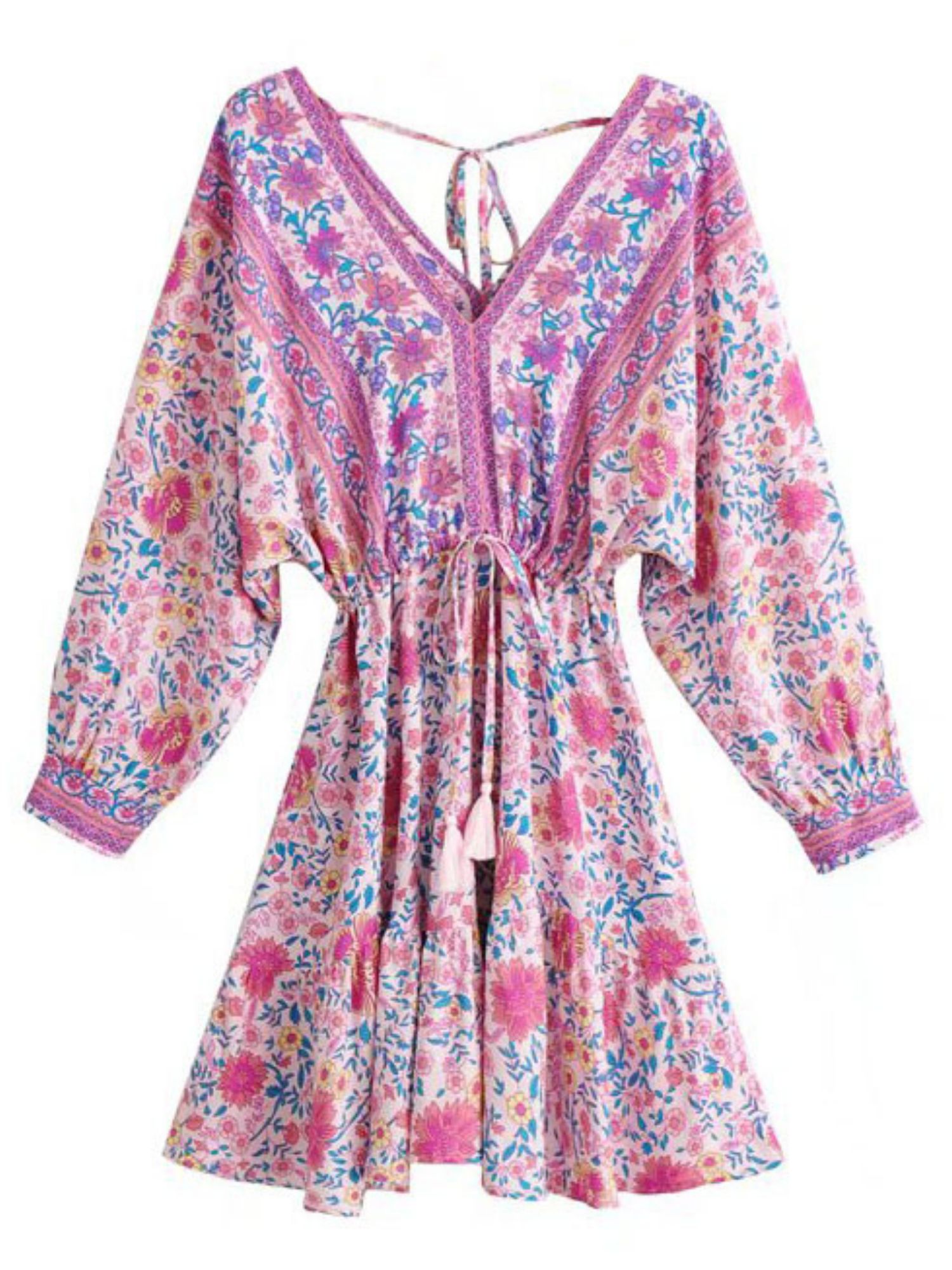 'Jenna' V-neck Bohemian Print Pink Tassel Dress sold by Goodnight Macaroon product image thumbnail 3