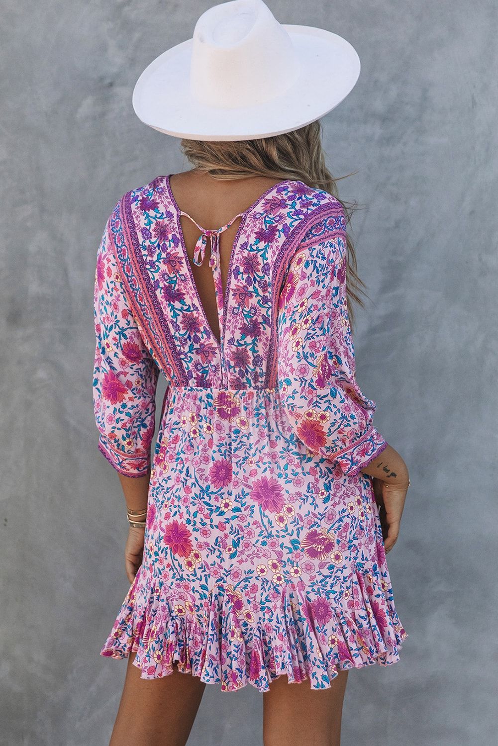 'Jenna' V-neck Bohemian Print Pink Tassel Dress sold by Goodnight Macaroon product image thumbnail 7