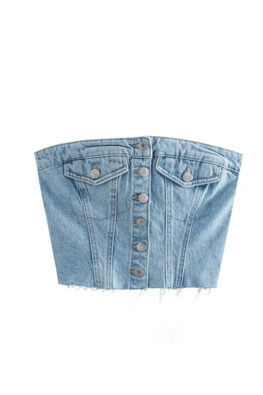 ‘Inga’ Western-style Denim Bustier Top sold by Goodnight Macaroon