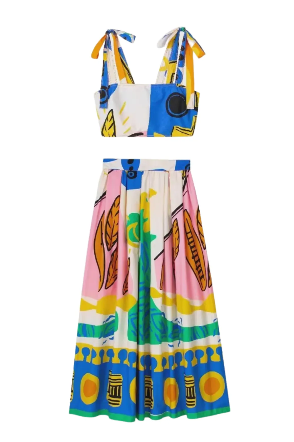 'Julie' Graphic Printed Sleeveless Cropped Top & High Waist Skirt sold by Goodnight Macaroon