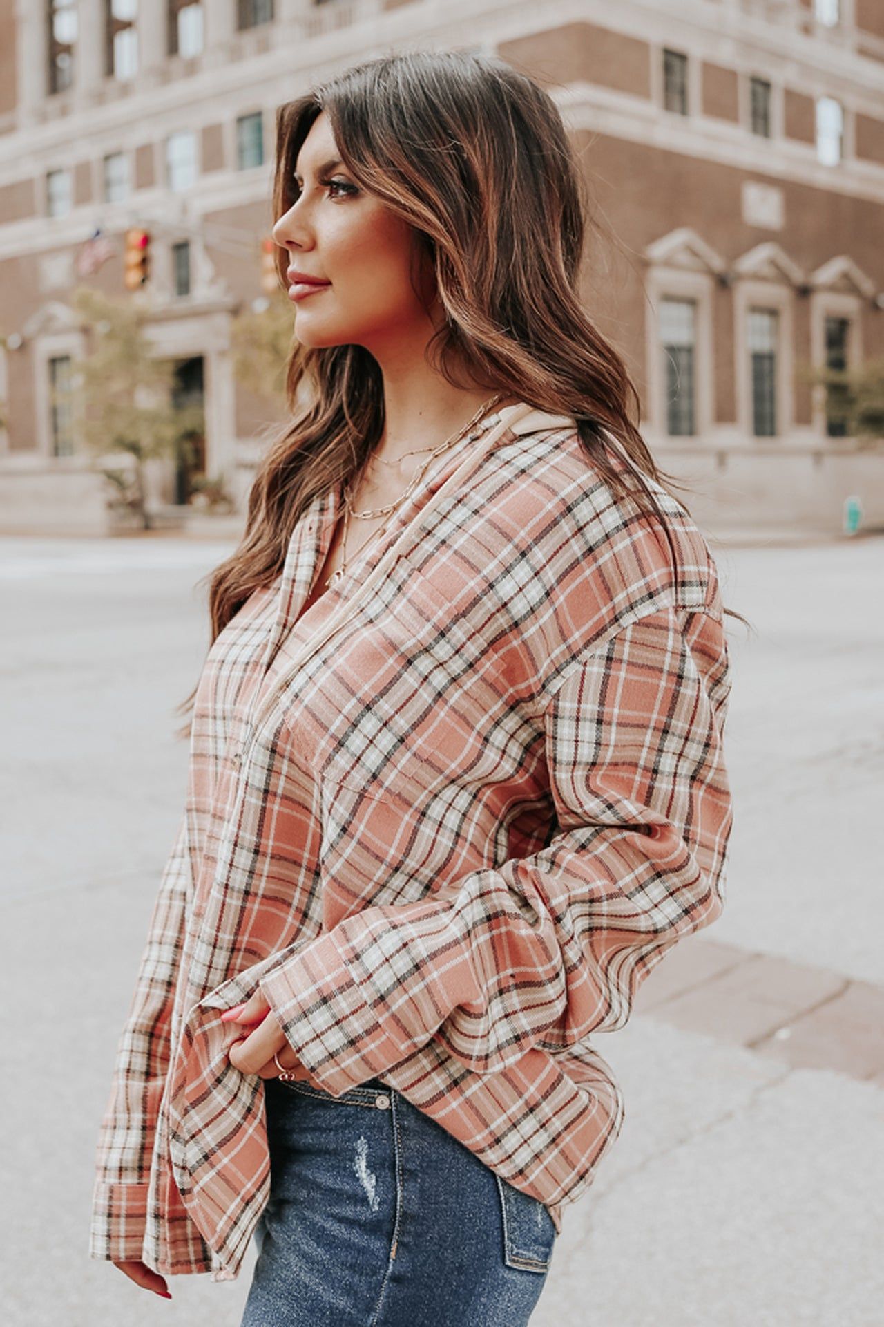 Peach Plaid Shacket #105055 sold by Goodnight Macaroon product image thumbnail 3