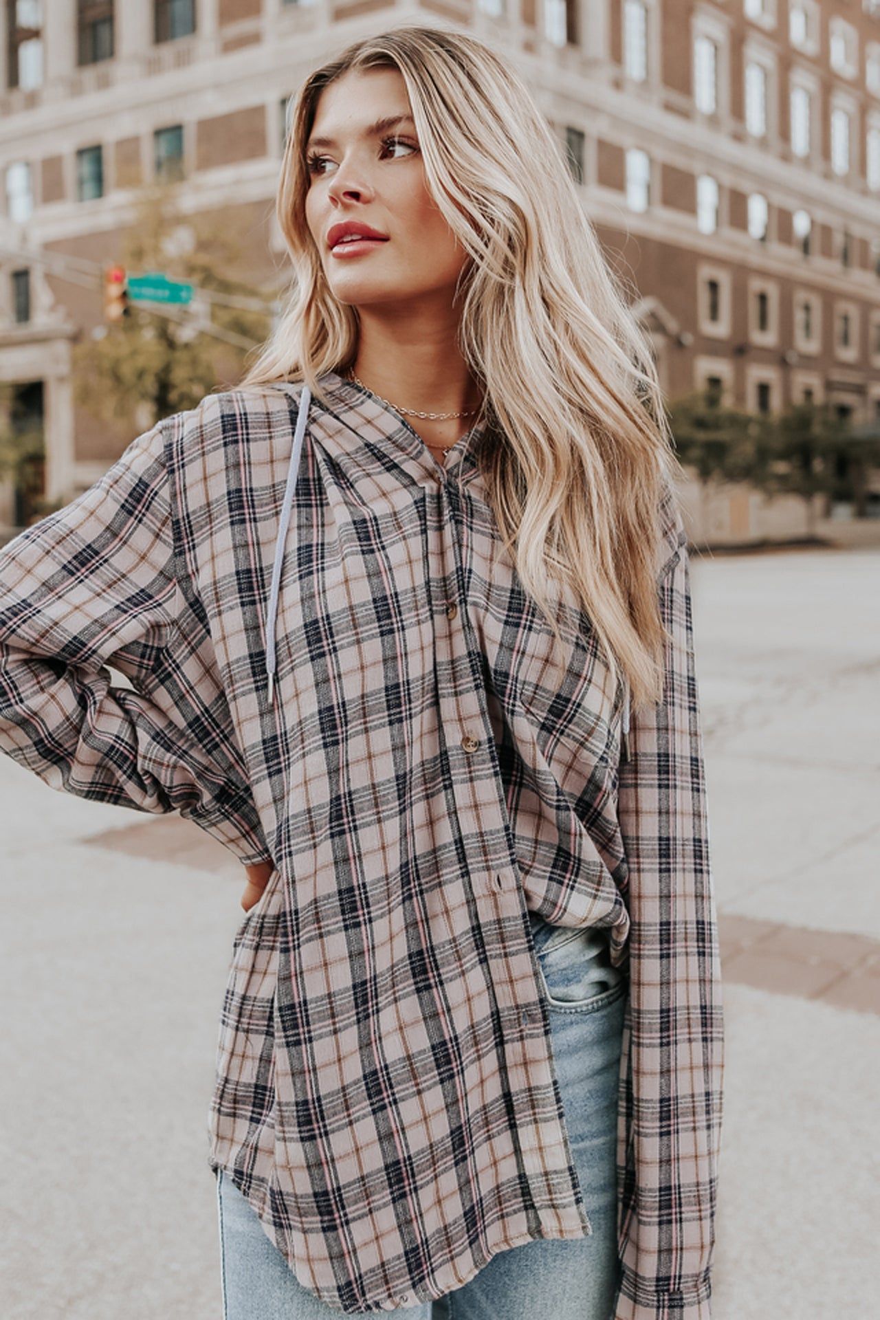 Peach Plaid Shacket #105055 sold by Goodnight Macaroon product image thumbnail 4