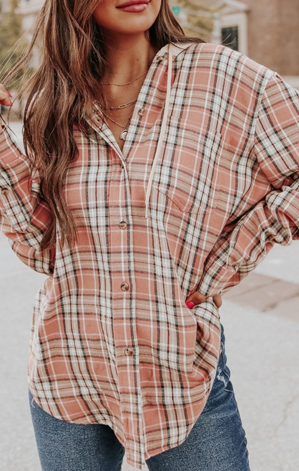 Peach Plaid Shacket #105055 sold by Goodnight Macaroon