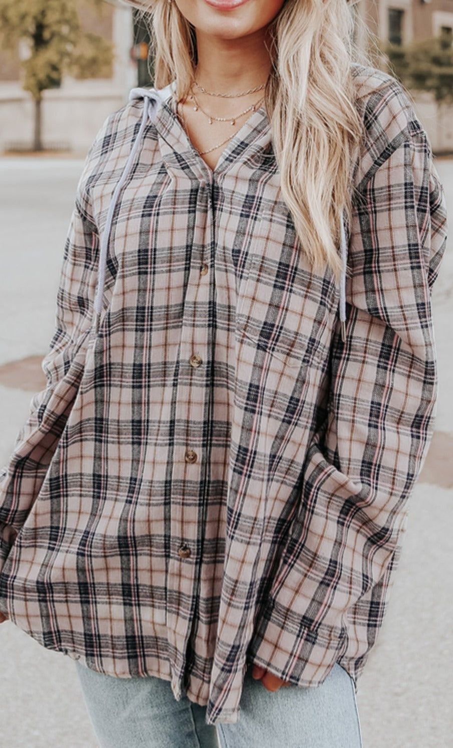 Peach Plaid Shacket #105055 sold by Goodnight Macaroon product image thumbnail 2