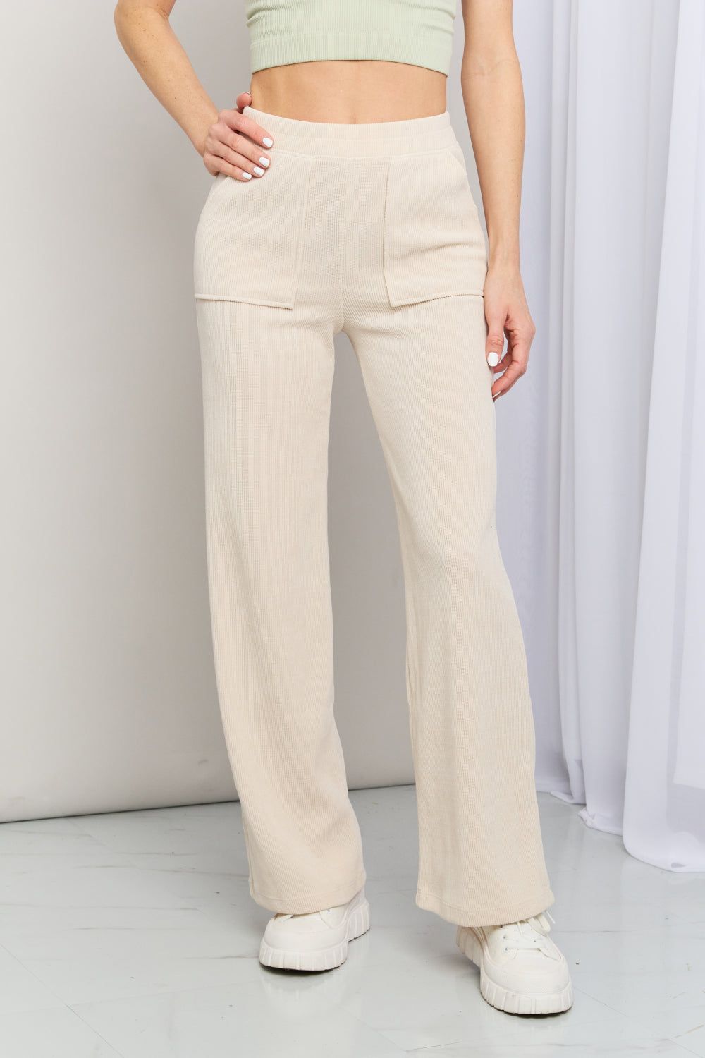 'Orlene' Elastic Waist Wide Leg Pants with Pockets in Ivory sold by Goodnight Macaroon