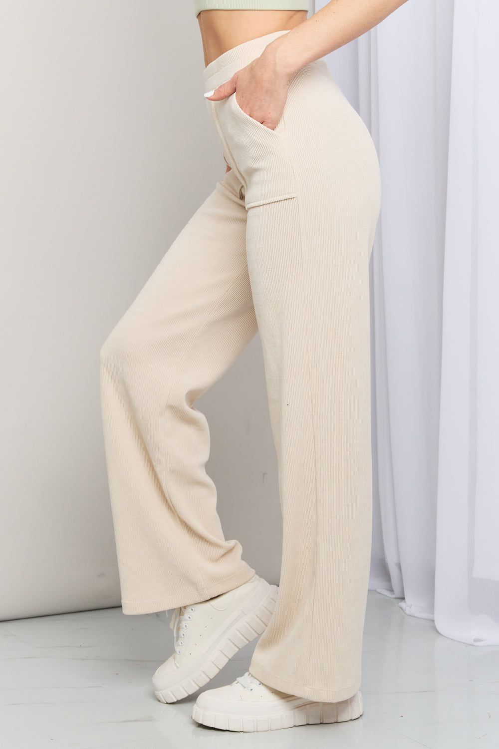 'Orlene' Elastic Waist Wide Leg Pants with Pockets in Ivory sold by Goodnight Macaroon product image thumbnail 4
